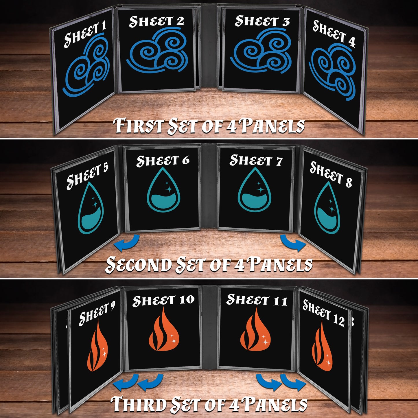 DM Screen Faux Leather 12-Panel Deluxe GM Screen - Twelve Panel XL Folding Dungeon Master Screen with 4 Swinging Panels & Wet Erase Pockets for TTRPGs