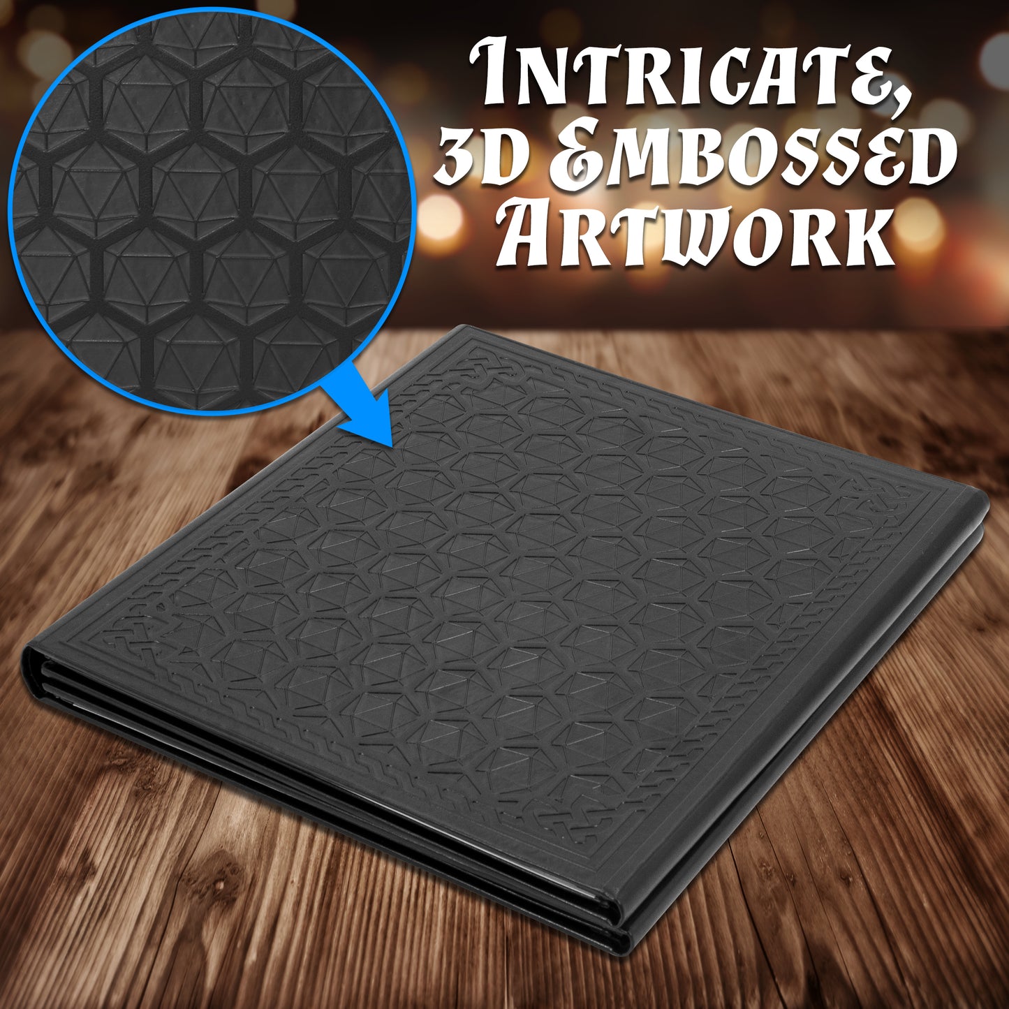 Faux Leather 4-Panel DM Screen – Embossed Folding GM Screen with Wet-Erase Pockets for Tabletop RPGs – Black or Brown (Inserts Not Included)