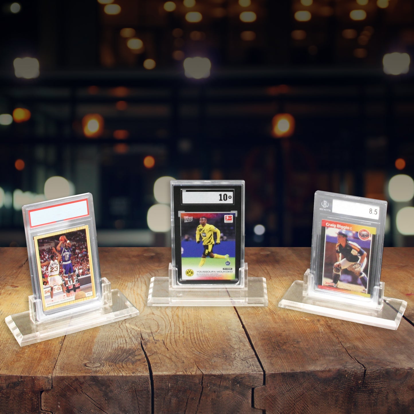 Professional Graded Card Display Compatible With PSA BGS SGC CGC Graded Cards, Three Pack of Premium Graded Card Holder Stands With Base