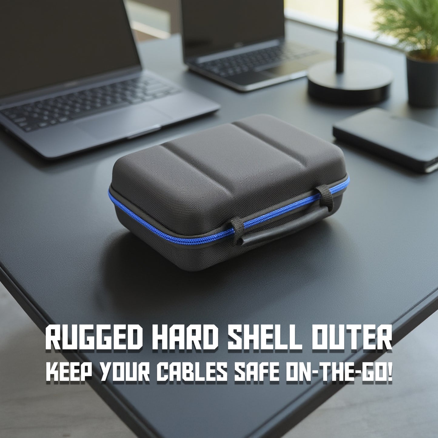 Hard Shell Electronics Organizer Travel Case with 2 Adjustable Cable Bag Dividers, 3 Zipper Pouches and Elastic Cable Loops