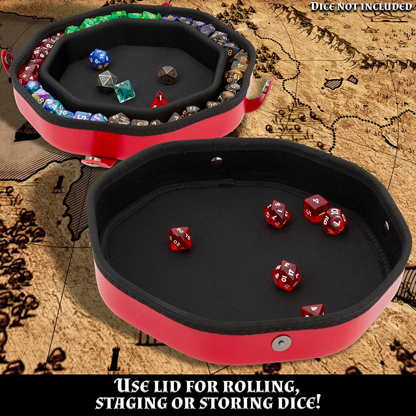 Dice Tray and Storage Case for Up to 115 RPG Dice - Dice Tray for Rolling with Magnetic Snaps, Embossed Design & Non-Scratch Interior