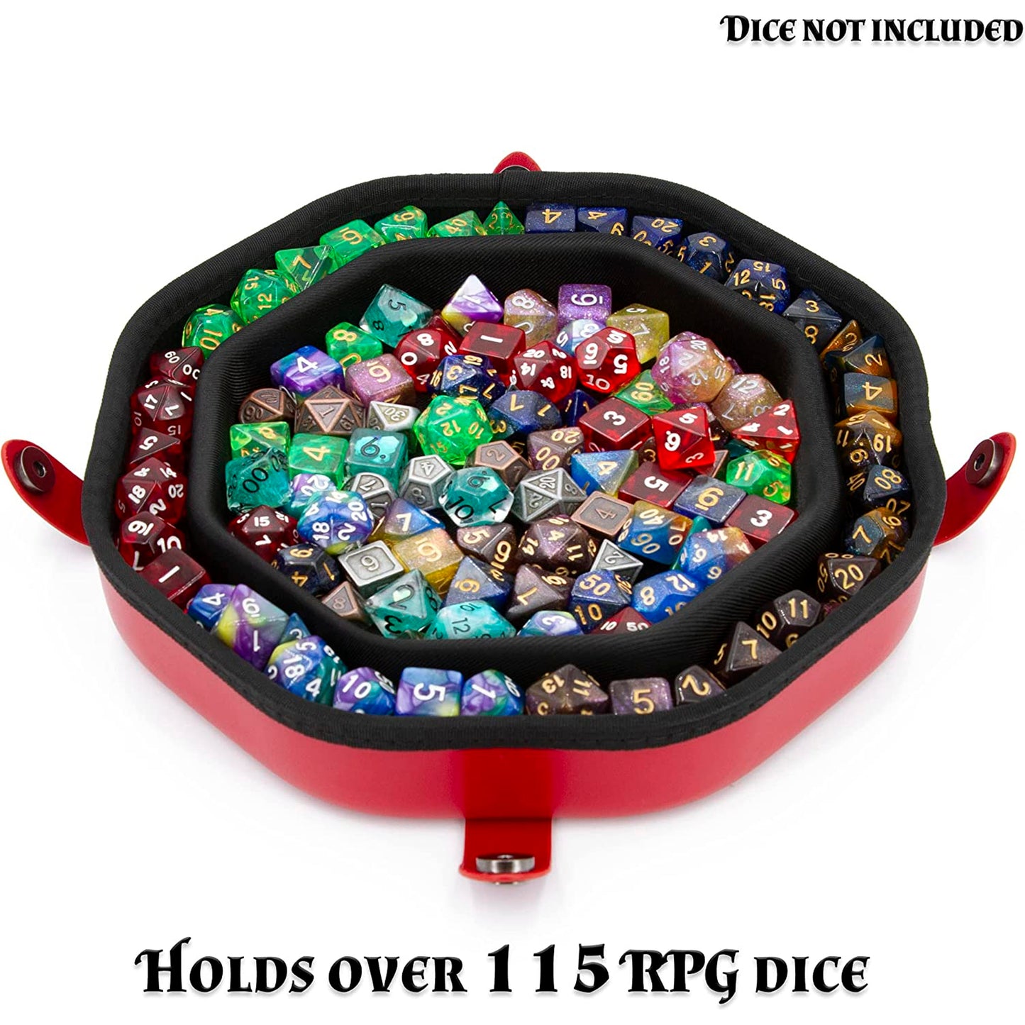 Dice Tray and Storage Case for Up to 115 RPG Dice - Dice Tray for Rolling with Magnetic Snaps, Embossed Design & Non-Scratch Interior