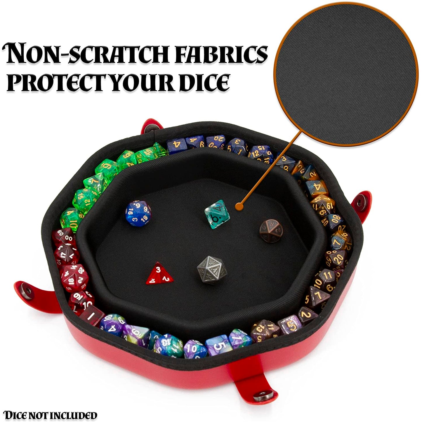Dice Tray and Storage Case for Up to 115 RPG Dice - Dice Tray for Rolling with Magnetic Snaps, Embossed Design & Non-Scratch Interior