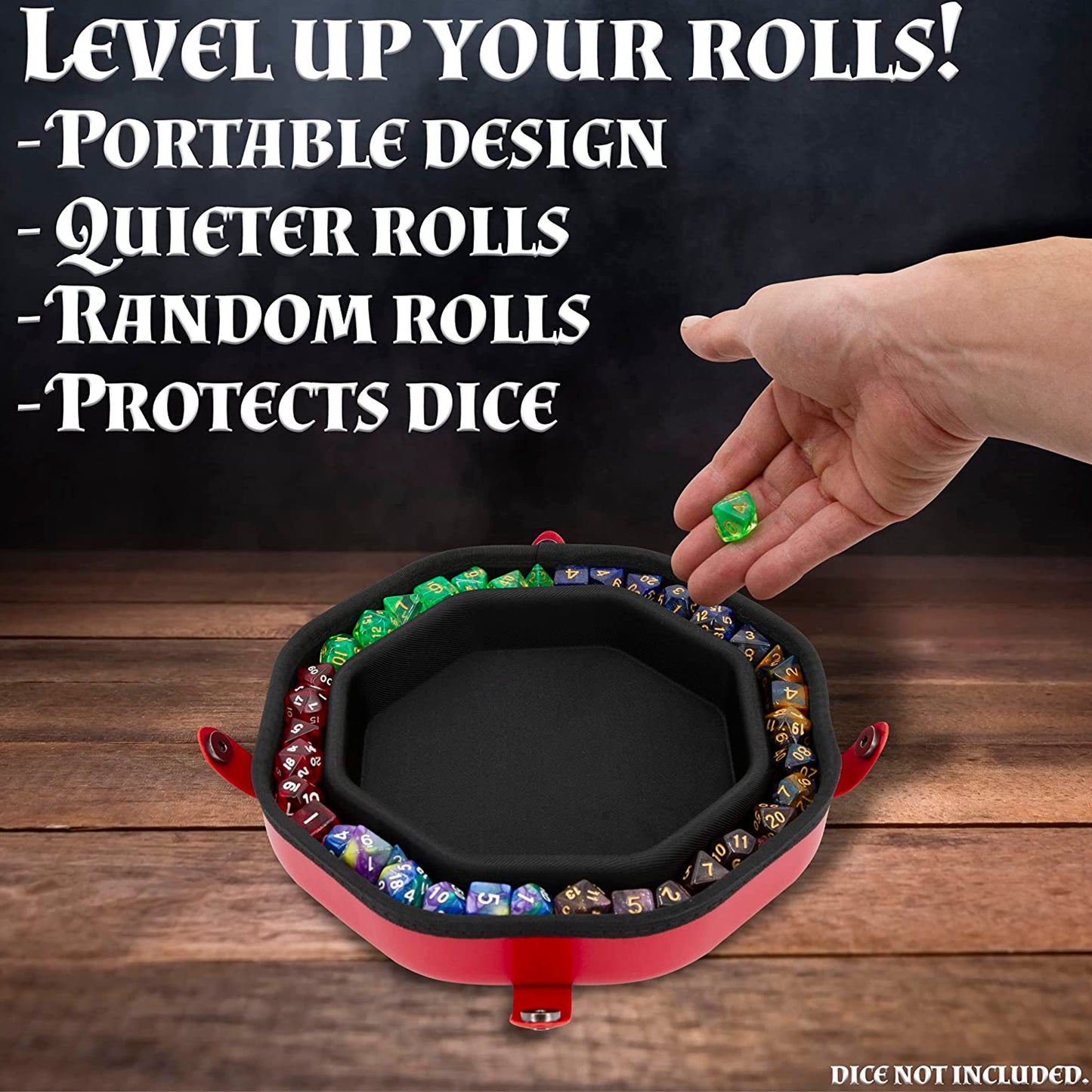 Dice Tray and Storage Case for Up to 115 RPG Dice - Dice Tray for Rolling with Magnetic Snaps, Embossed Design & Non-Scratch Interior