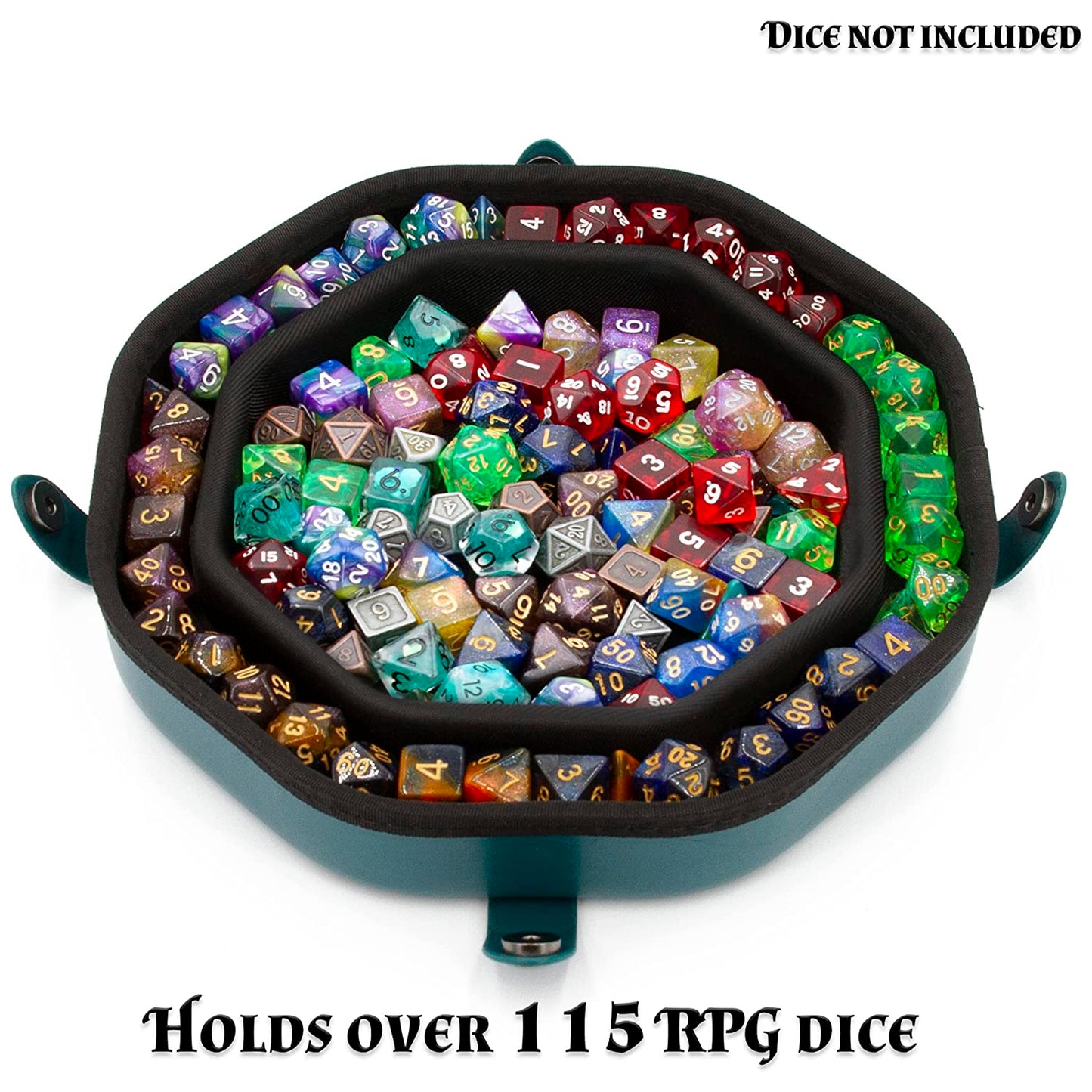 Dice Tray and Storage Case for Up to 115 RPG Dice - Dice Tray for Rolling with Magnetic Snaps, Embossed Design & Non-Scratch Interior