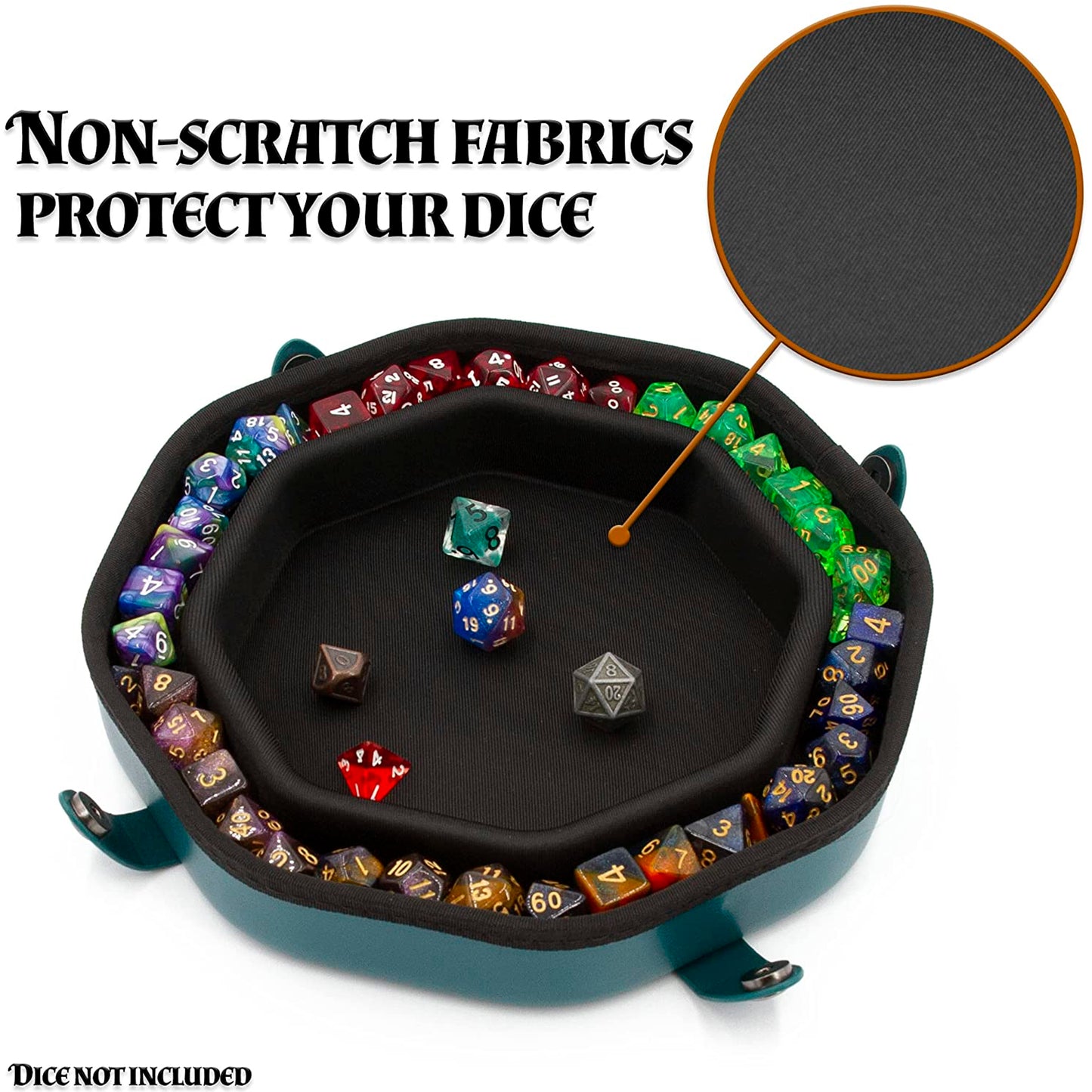 Dice Tray and Storage Case for Up to 115 RPG Dice - Dice Tray for Rolling with Magnetic Snaps, Embossed Design & Non-Scratch Interior