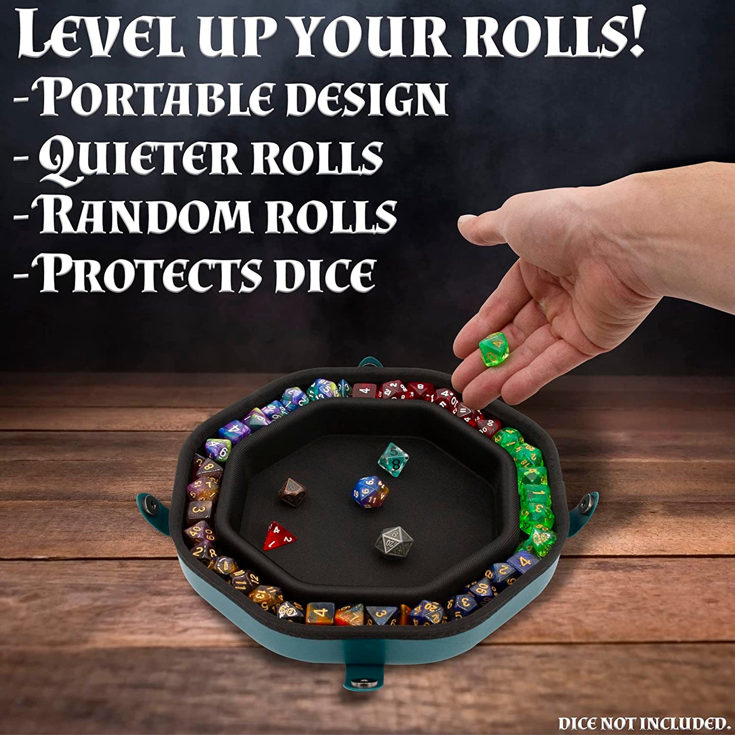 Dice Tray and Storage Case for Up to 115 RPG Dice - Dice Tray for Rolling with Magnetic Snaps, Embossed Design & Non-Scratch Interior