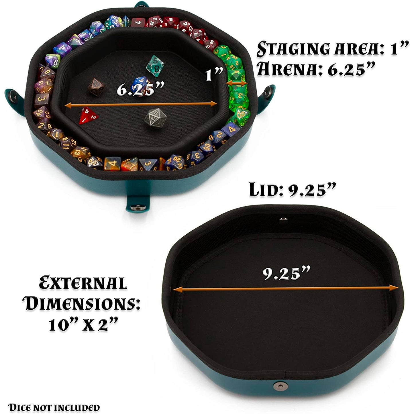 Dice Tray and Storage Case for Up to 115 RPG Dice - Dice Tray for Rolling with Magnetic Snaps, Embossed Design & Non-Scratch Interior