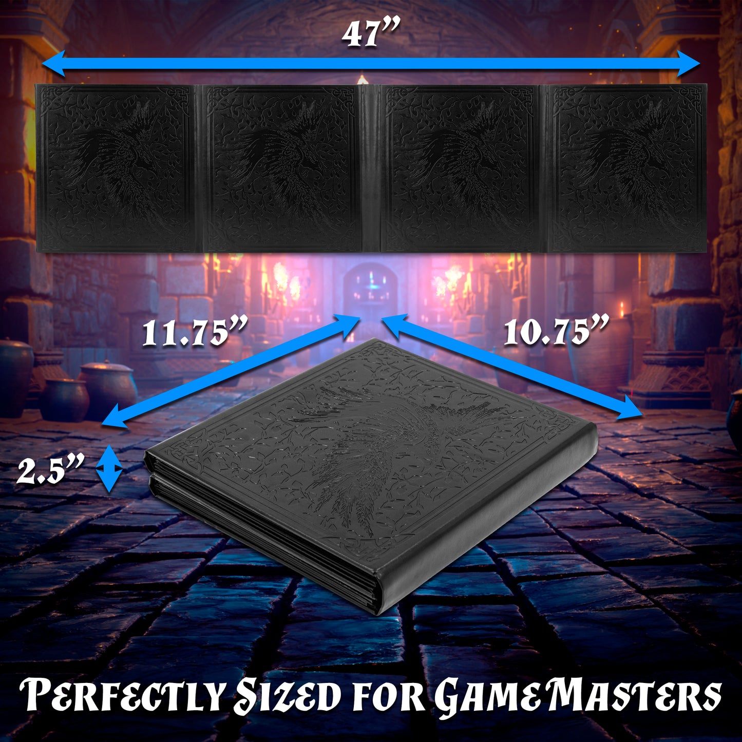 DM Screen Faux Leather 12-Panel Deluxe GM Screen - Twelve Panel XL Folding Dungeon Master Screen with 4 Swinging Panels & Wet Erase Pockets for TTRPGs