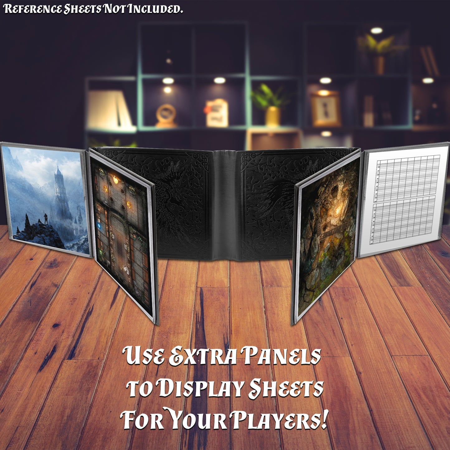 DM Screen Faux Leather 12-Panel Deluxe GM Screen - Twelve Panel XL Folding Dungeon Master Screen with 4 Swinging Panels & Wet Erase Pockets for TTRPGs