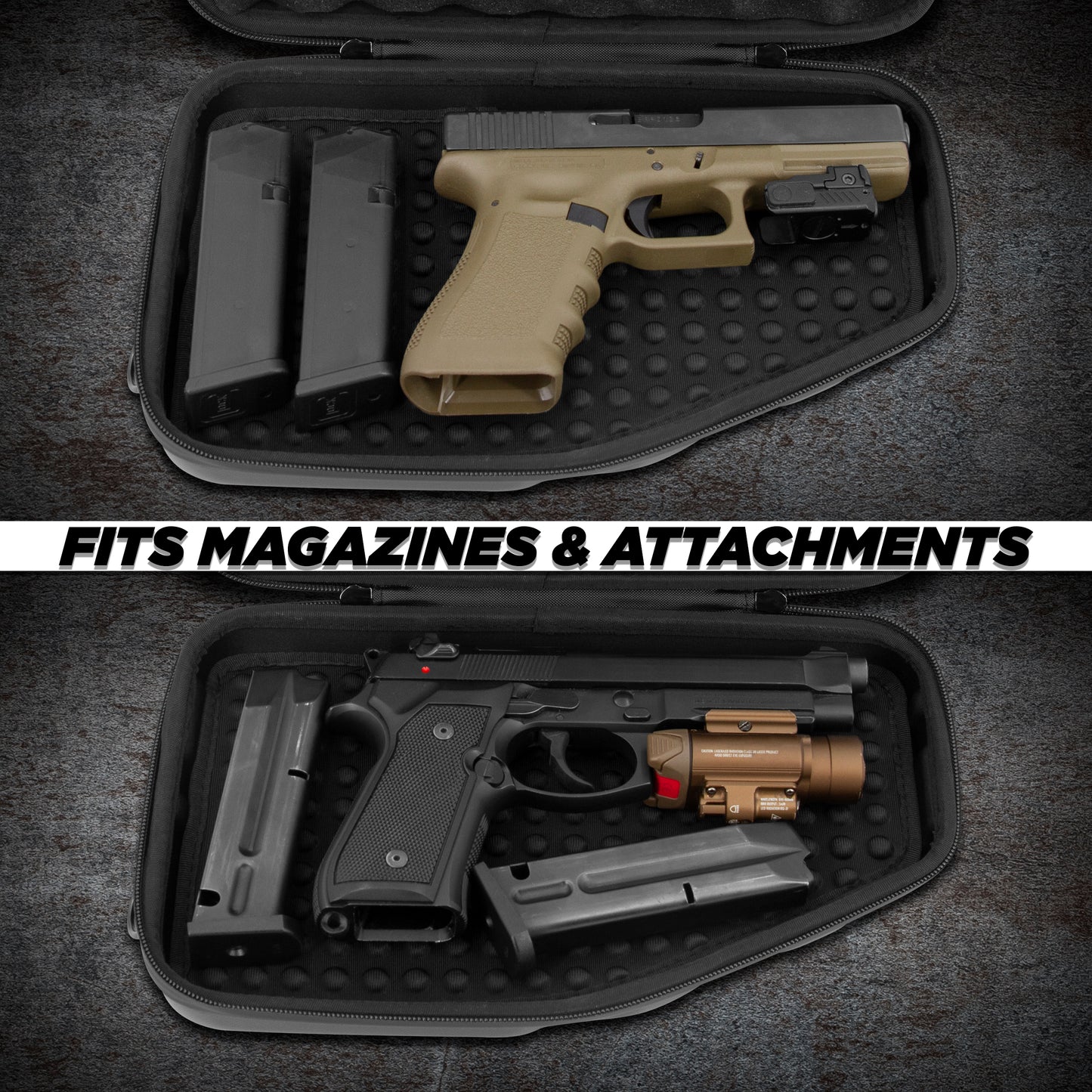 Locking Pistol Case Fits Small to Large 9mm Pistols with Room For Extra Clips and Attachments - Premium Handgun Case with Lock Zippers
