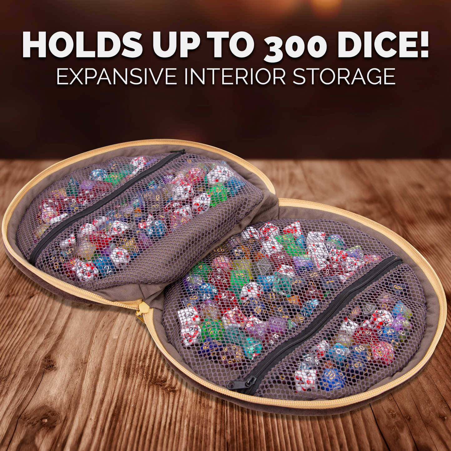 Wearable Dice Case for Up To 300 Dice with 7 Included RPG Dice - 10.25" Soft Roleplaying Dice Storage & Travel Dice Case with Zipper Pouches