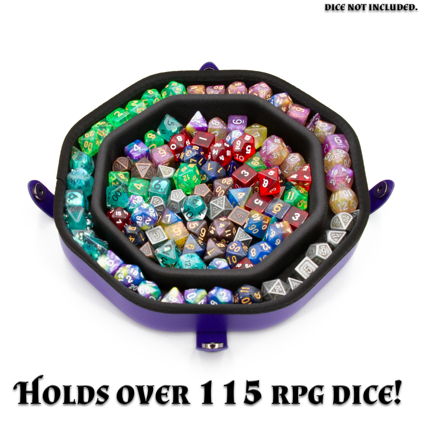 Dice Tray and Storage Case for Up to 115 RPG Dice - Dice Tray for Rolling with Magnetic Snaps, Embossed Design & Non-Scratch Interior