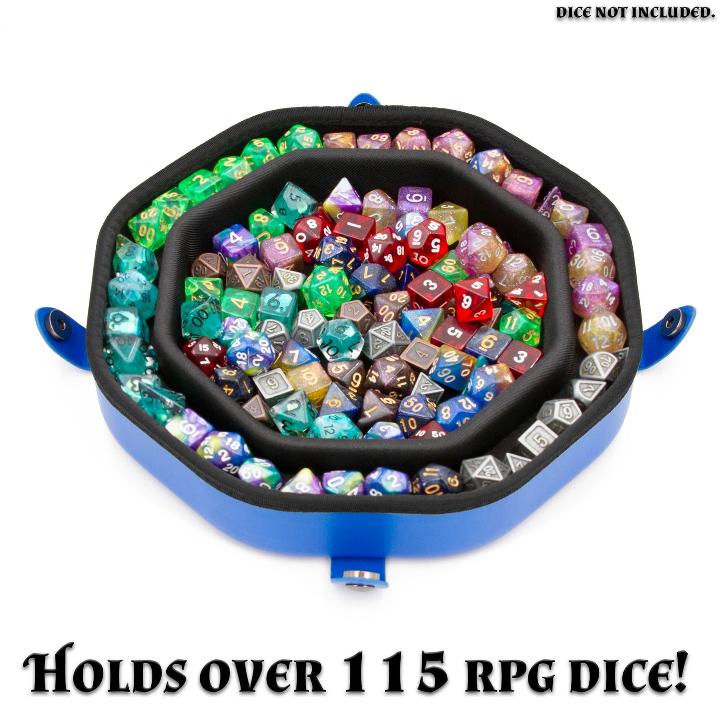 Dice Tray and Storage Case for Up to 115 RPG Dice - Dice Tray for Rolling with Magnetic Snaps, Embossed Design & Non-Scratch Interior