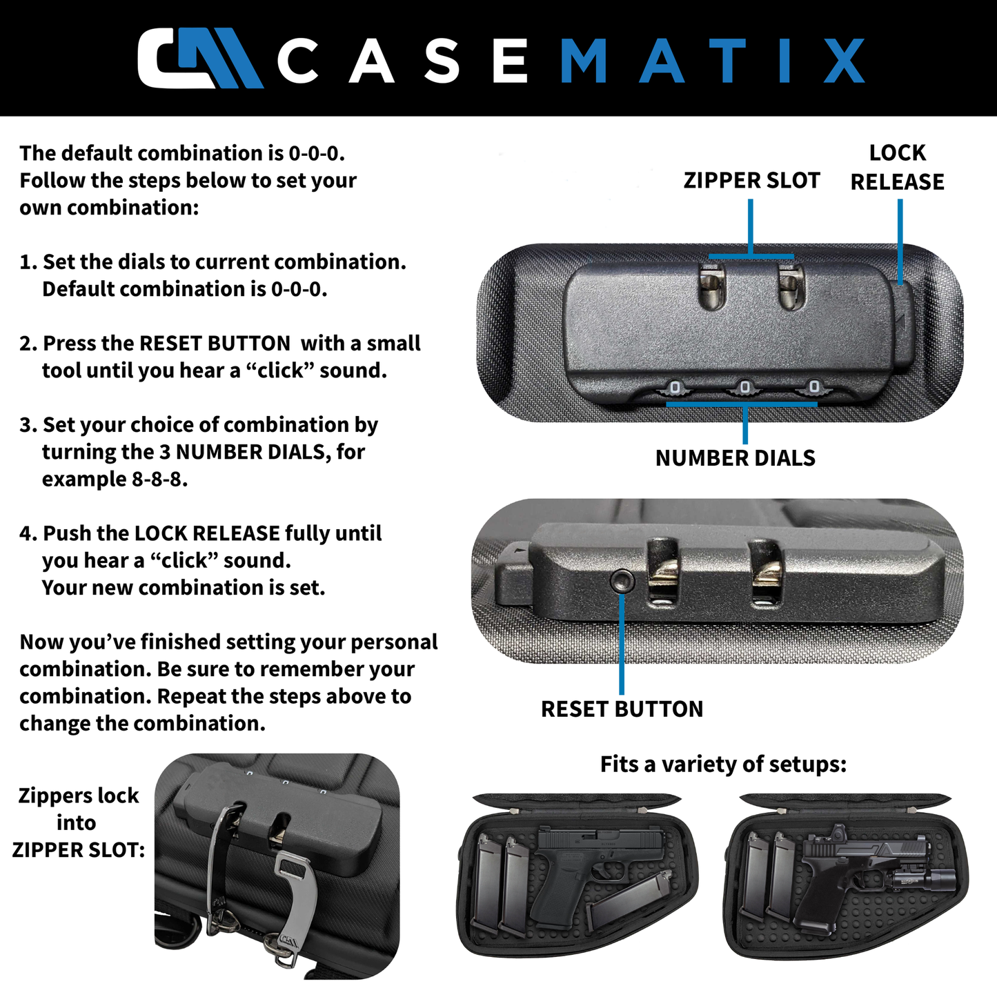 Locking Pistol Case Fits Small to Large 9mm Pistols with Room For Extra Clips and Attachments - Premium Handgun Case with Lock Zippers