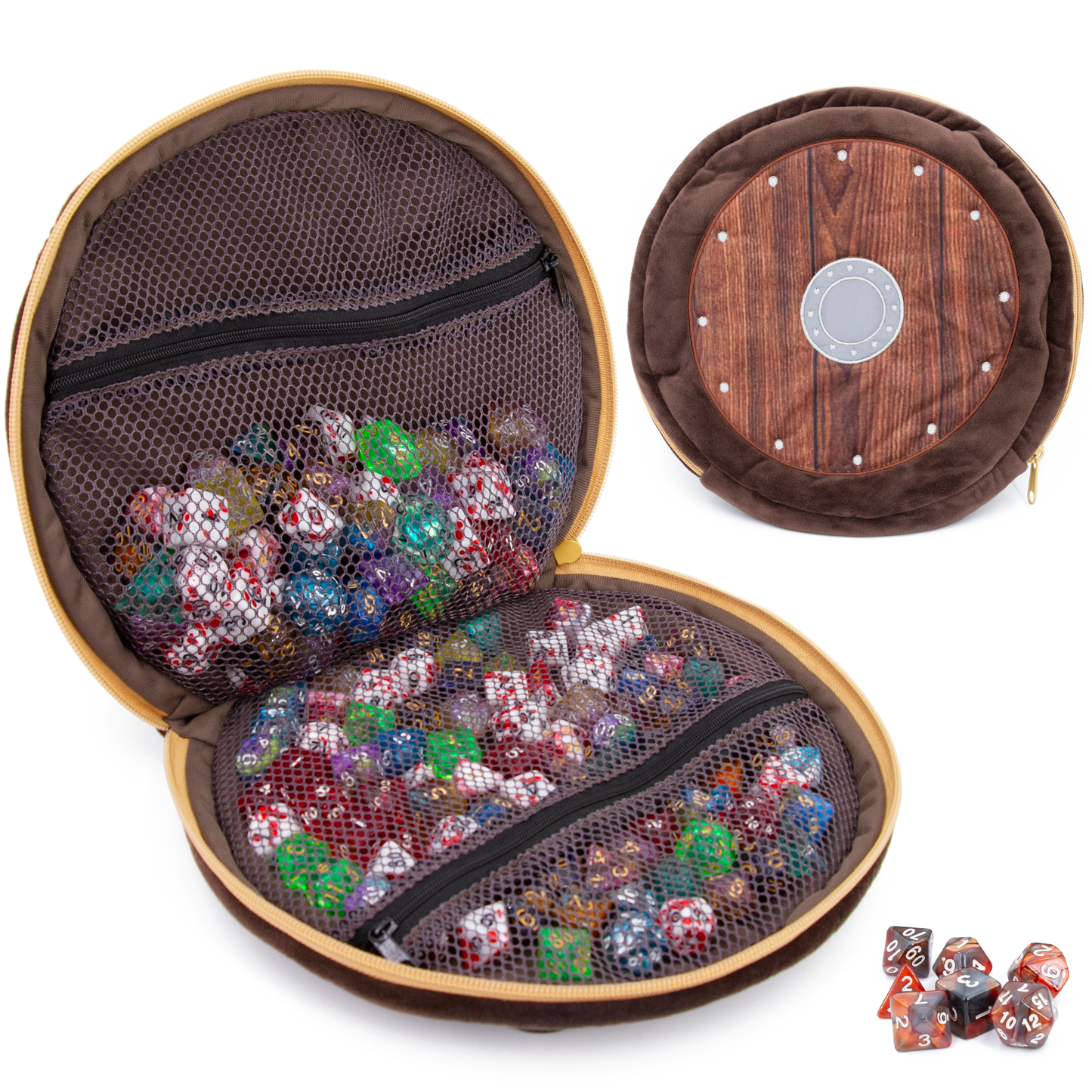Wearable Dice Case for Up To 300 Dice with 7 Included RPG Dice - 10.25" Soft Roleplaying Dice Storage & Travel Dice Case with Zipper Pouches