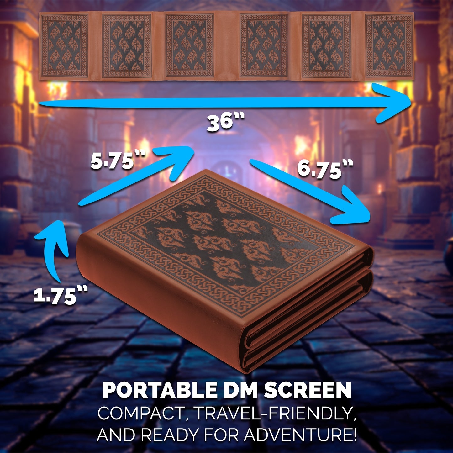 Miniature 6-Panel DM Screen – Compact Faux Leather Dungeon Master Screen for DND & TTRPG, Brown Tabletop RPG Screen for Better Player Connection
