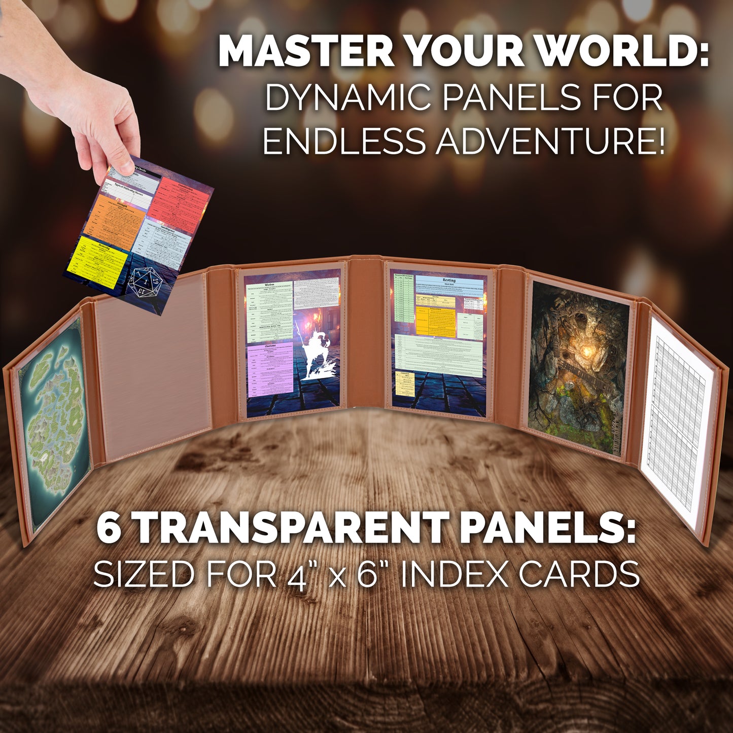 Miniature 6-Panel DM Screen – Compact Faux Leather Dungeon Master Screen for DND & TTRPG, Brown Tabletop RPG Screen for Better Player Connection