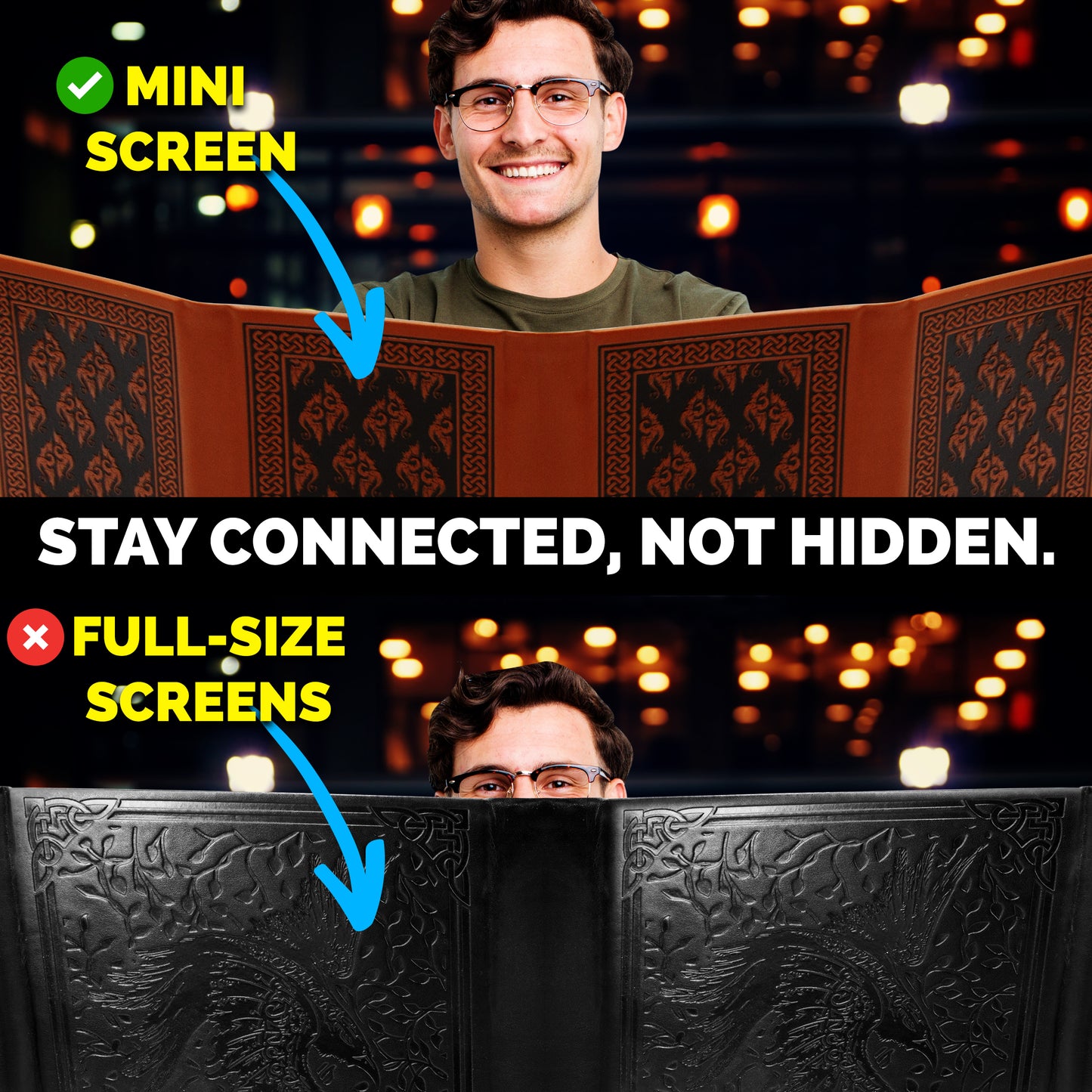 Miniature 6-Panel DM Screen – Compact Faux Leather Dungeon Master Screen for DND & TTRPG, Brown Tabletop RPG Screen for Better Player Connection