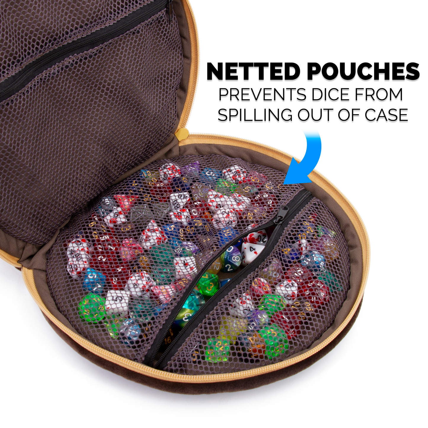 Wearable Dice Case for Up To 300 Dice with 7 Included RPG Dice - 10.25" Soft Roleplaying Dice Storage & Travel Dice Case with Zipper Pouches