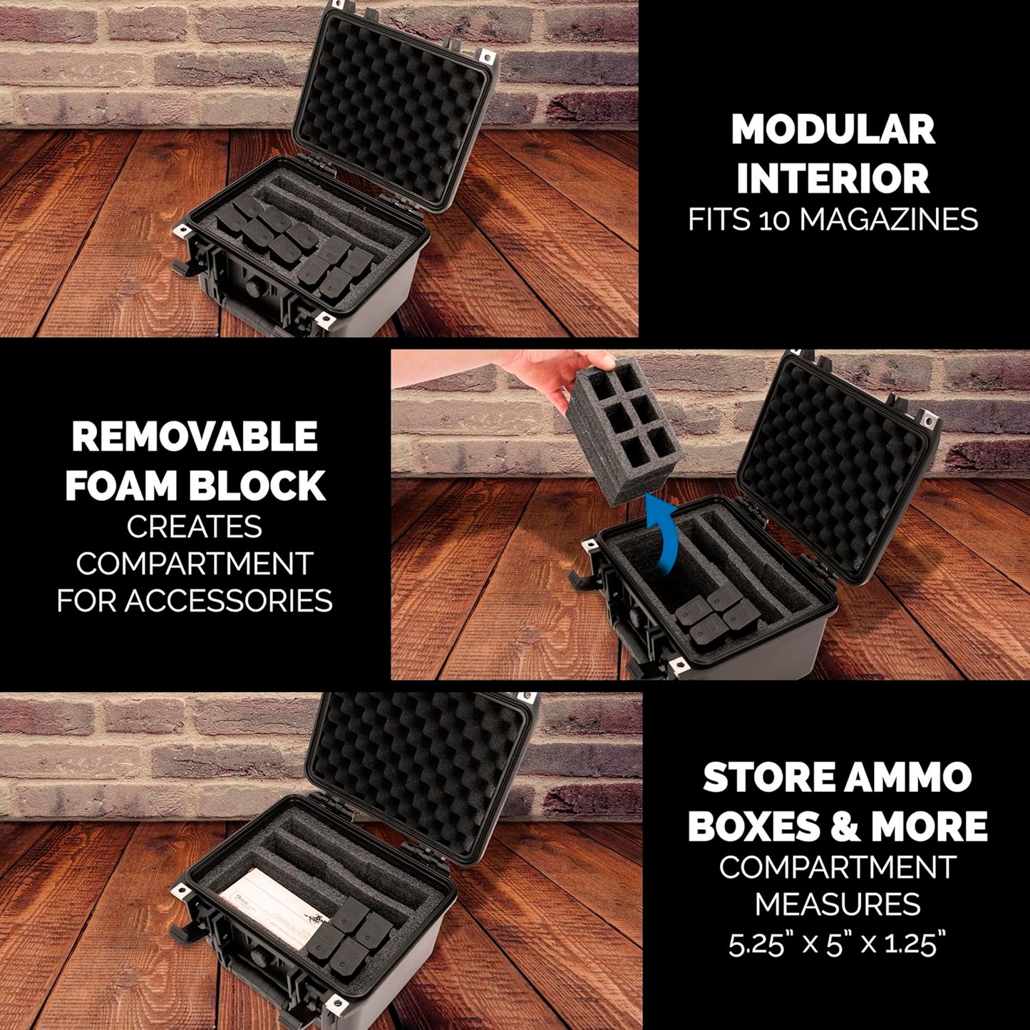 10" Two Gun Hard Case for Handguns & Pistol Magazine Storage - TSA Approved Waterproof with Removable Accessory Area & Oil-Resistant Foam