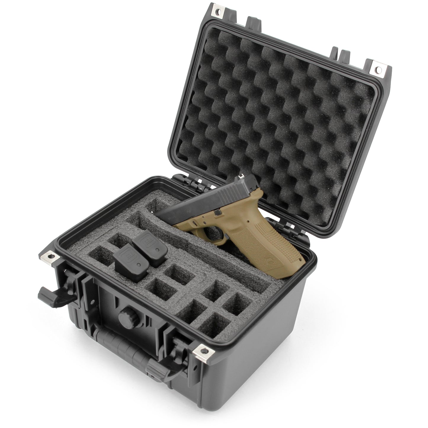10" Two Gun Hard Case for Handguns & Pistol Magazine Storage - TSA Approved Waterproof with Removable Accessory Area & Oil-Resistant Foam