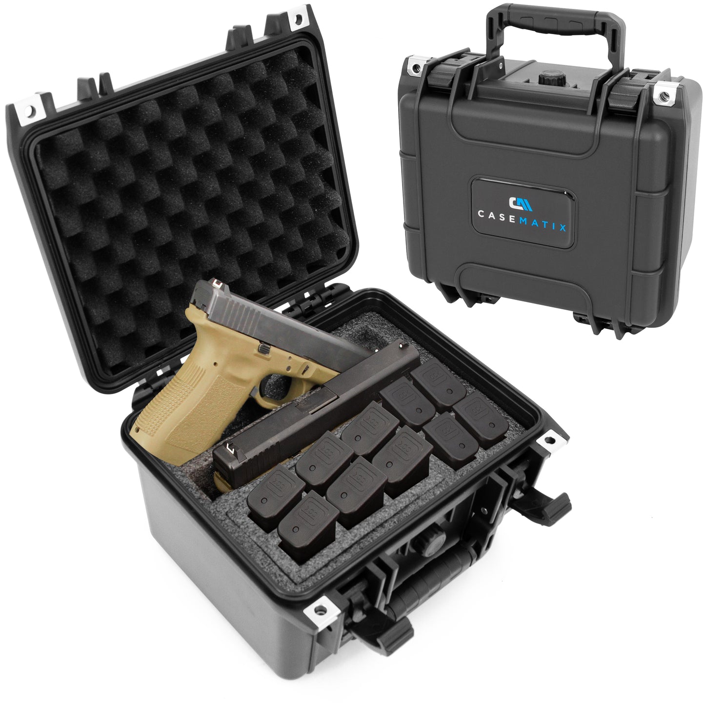 10" Two Gun Hard Case for Handguns & Pistol Magazine Storage - TSA Approved Waterproof with Removable Accessory Area & Oil-Resistant Foam