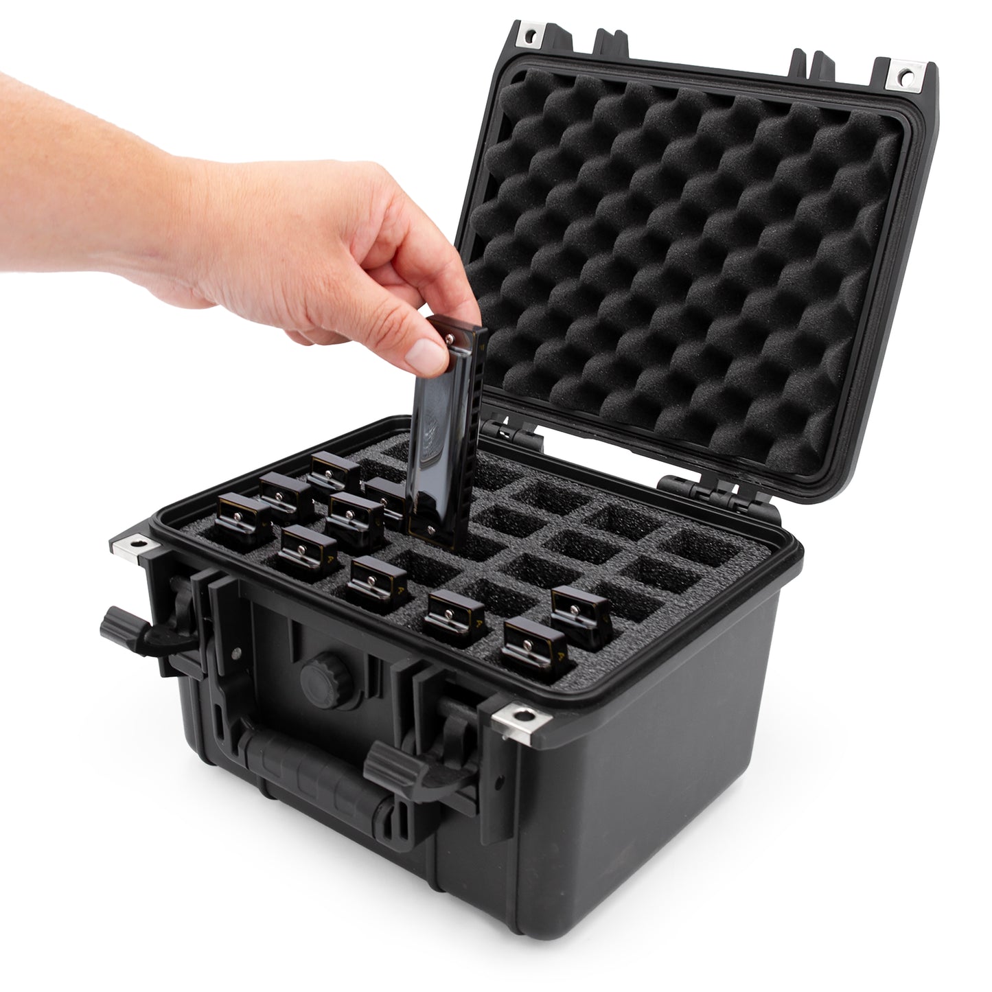 25 Harmonica Case - Waterproof Instrument Holder for Hohner, Fender and Other Harmonicas Up to 5.5" - Includes Weatherproof Carrying Case Only