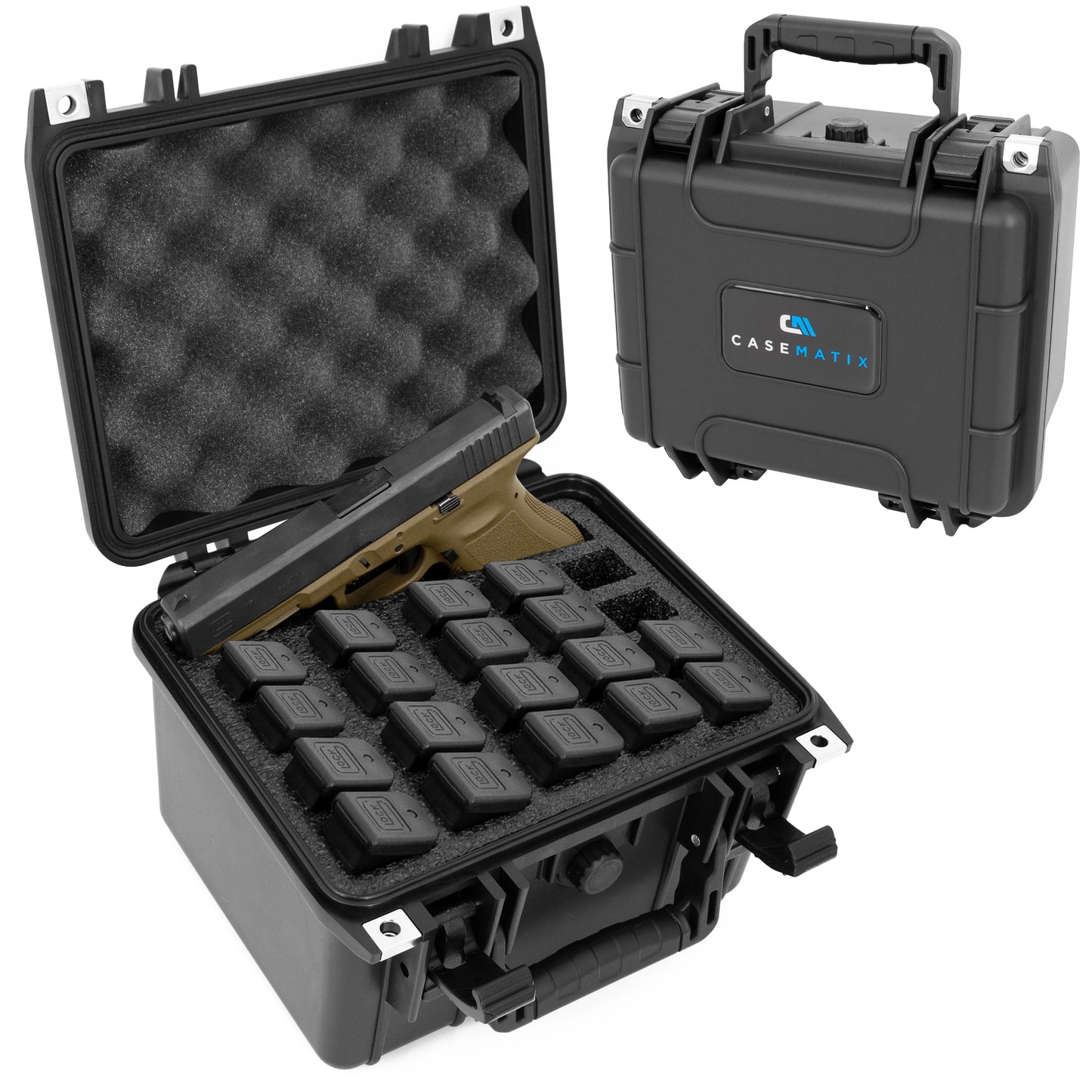 25 Pistol Magazine Storage Case or 20 Magazine & 1 Pistol Case - Waterproof Gun Magazine Storage for 25 9mm Magazines - Case Only
