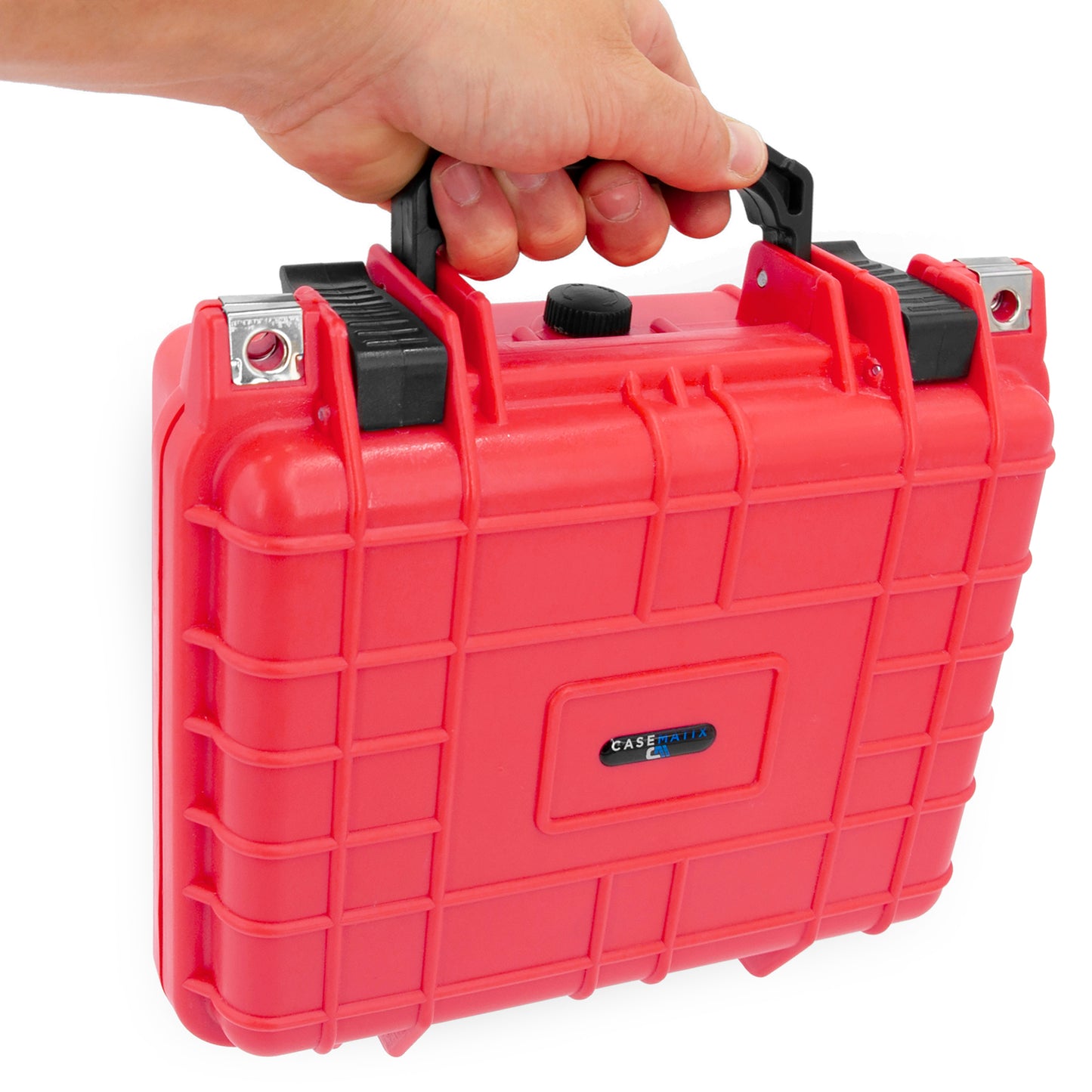 CASEMATIX Watch Travel Case With 8 Watch Roll Holders Included - Waterproof Watch Case With Foam Watch Box Display Tray, Fits 24mm to 56mm Faces, Red
