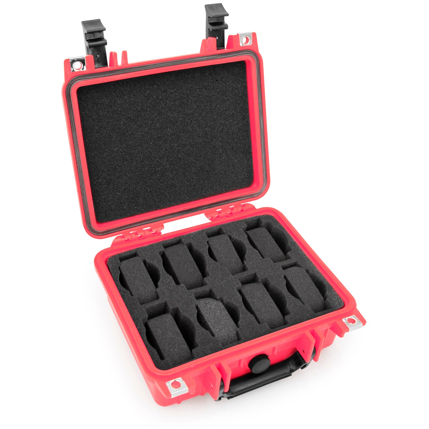 CASEMATIX Watch Travel Case With 8 Watch Roll Holders Included - Waterproof Watch Case With Foam Watch Box Display Tray, Fits 24mm to 56mm Faces, Red