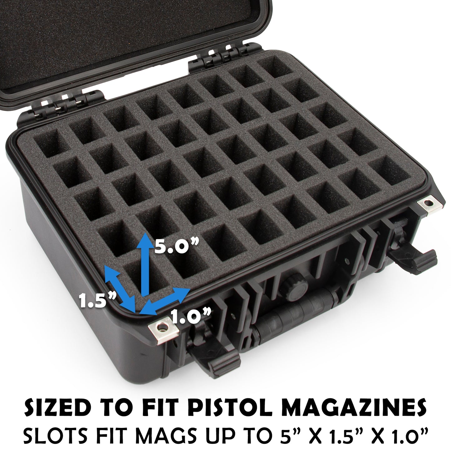 40 Pistol Magazine Storage Case - TSA Approved Waterproof Gun Magazine Storage for 40 9mm Magazines & Pistol Clips with Reinforced Padlock Holes