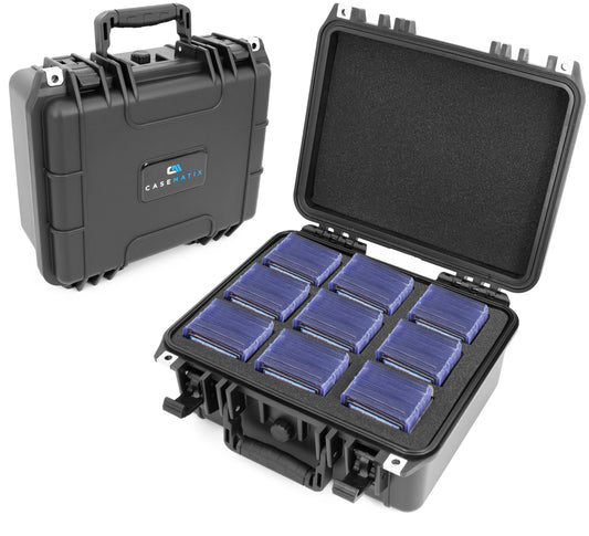 Waterproof One Touch Card Holder Case and Toploader Trading Card Storage with Custom Foam Fits 315 Top Loaders For Sports Cards or 65 Magnetic Holders