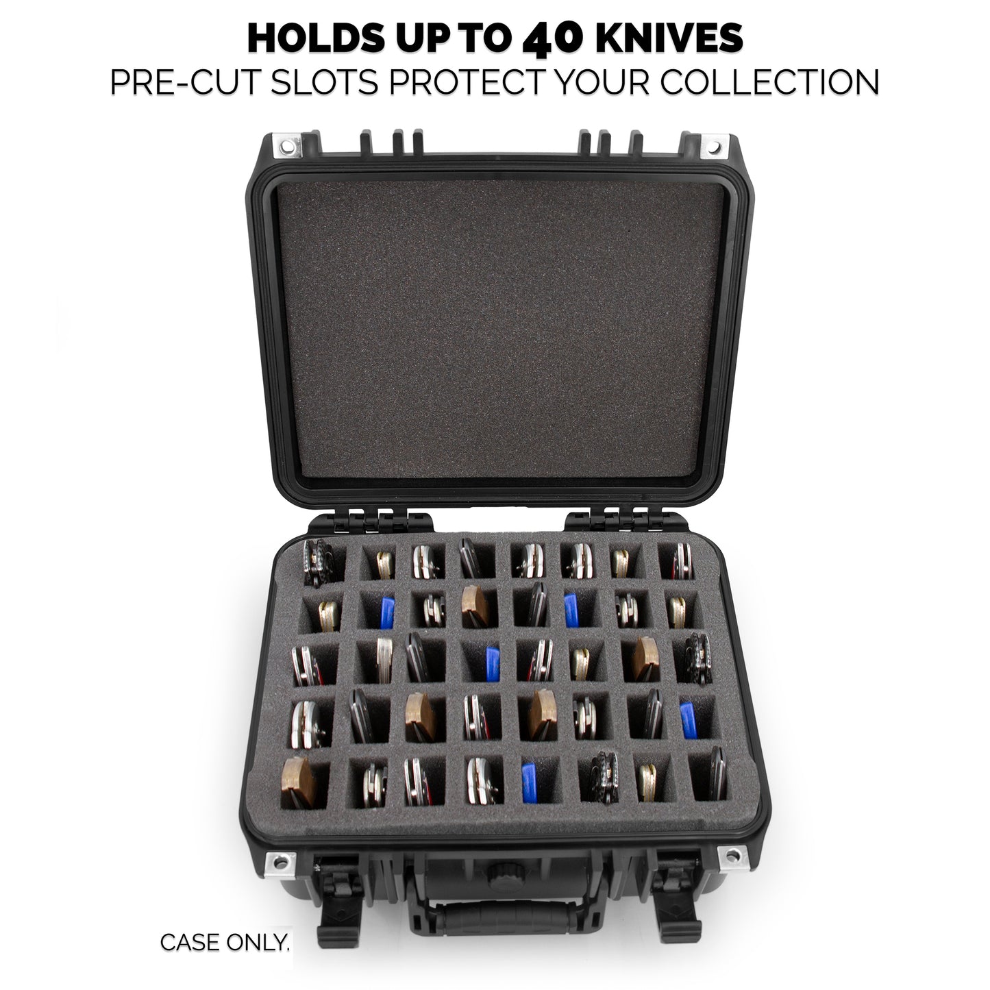 13" 40 Folding Knife Case - Waterproof Pocket Knife Holder & Knife Box Organizer Storage Fits 40 Folding Knives Up To 5" - Knives Not Included