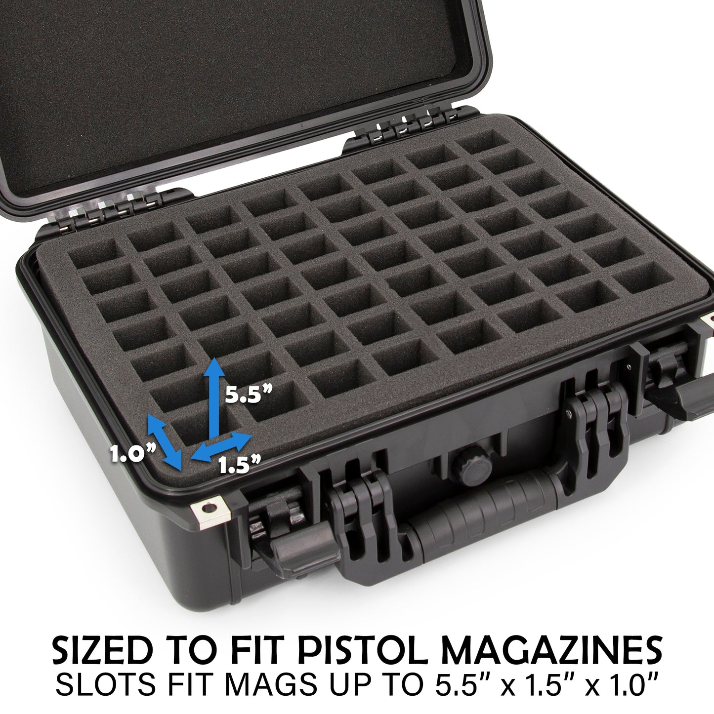 56 Pistol Magazine Storage Case - TSA Approved Waterproof Gun Magazine Storage for 9mm Magazines up to 5.5" with Lockable Design