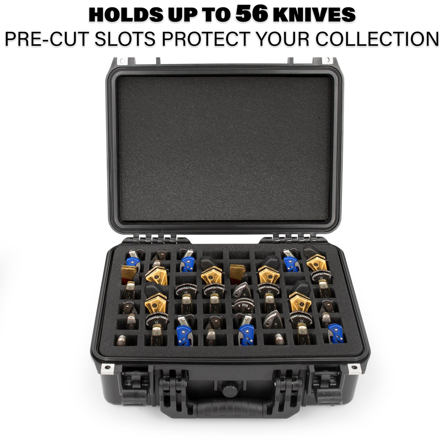 56 Folding Knife Case - Waterproof Pocket Knife Holder & Knife Box Organizer Fits 56 Folding Knives Up To 5.5" with Lockable Storage
