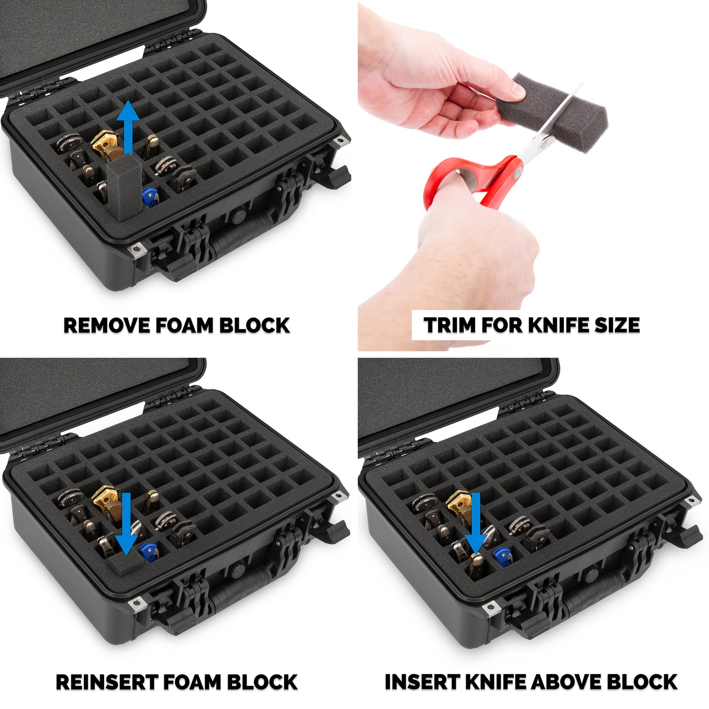 56 Folding Knife Case - Waterproof Pocket Knife Holder & Knife Box Organizer Fits 56 Folding Knives Up To 5.5" with Lockable Storage