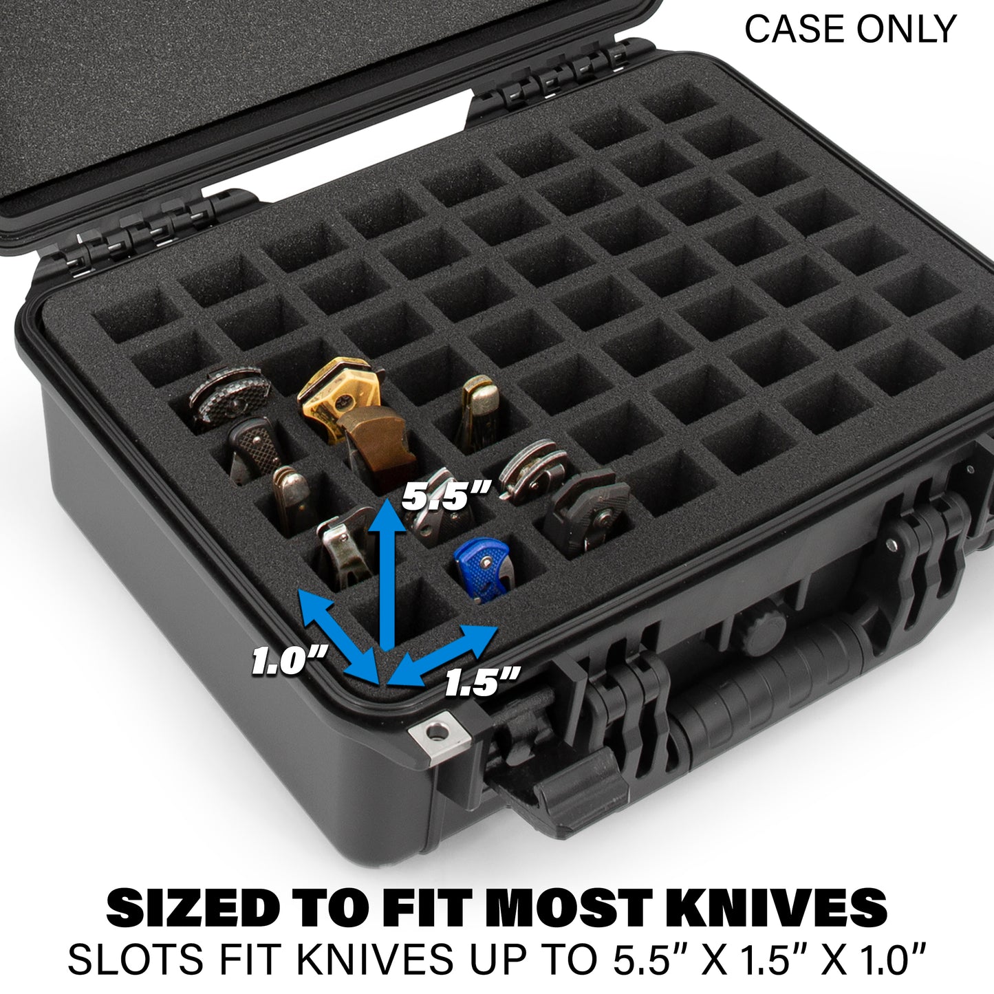 56 Folding Knife Case - Waterproof Pocket Knife Holder & Knife Box Organizer Fits 56 Folding Knives Up To 5.5" with Lockable Storage