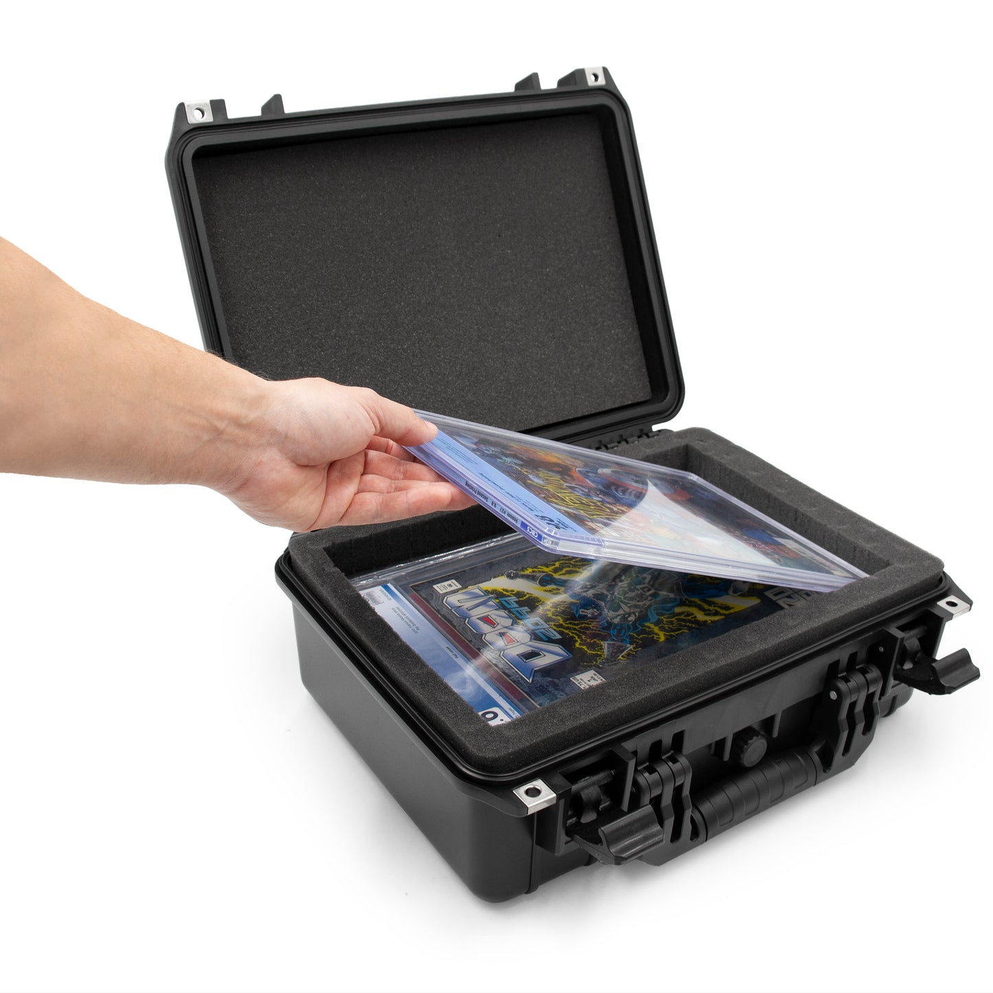 16” Waterproof Comic Book Storage Box – Customizable Case Protects Up to 8 CGC Graded Comics or 30 Sleeved Toploaders – Durable Comic Book Storage Bin