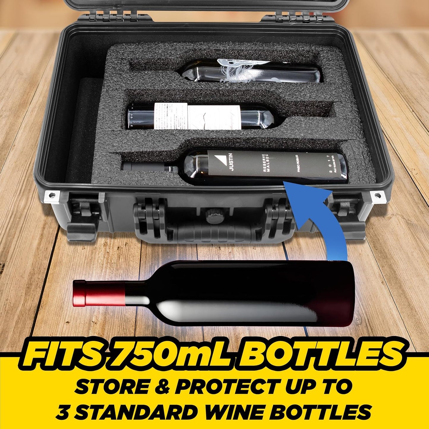 Hard Shell Wine Suitcase for 3 Bottles - Waterproof Wine Luggage with Shock-Absorbing Foam, Removable Spacers & Accessory Storage Compartment