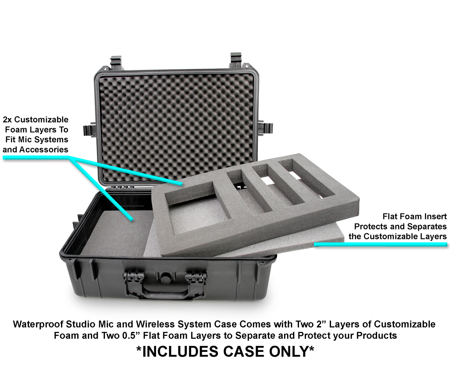 23" Customizable Wireless Microphone System Hard Case fits Sennheiser, Shure, Audio-Technica, AKG Receiver, Transmitter and Other Microphone Systems