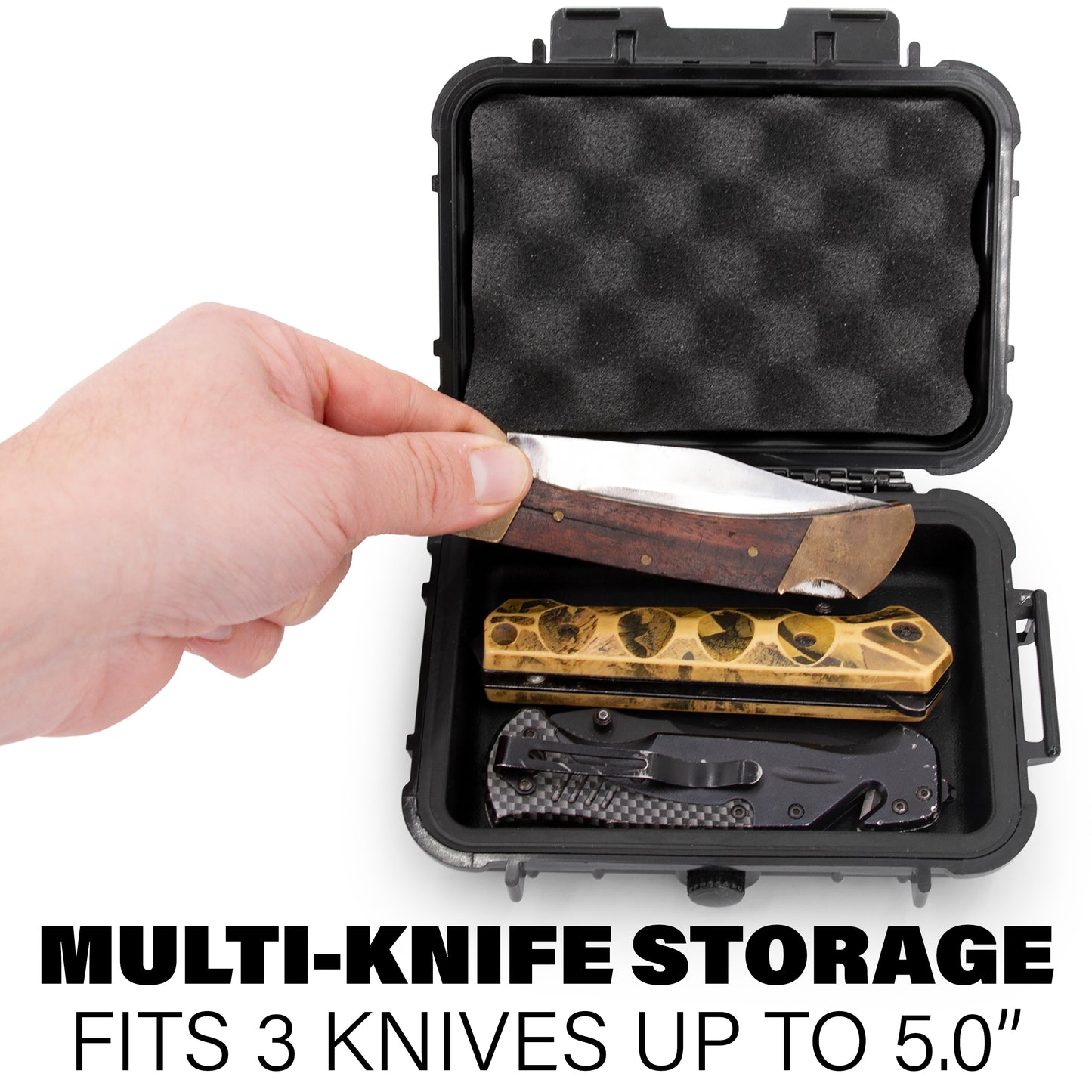 Compact Folding Knife Case - Waterproof Pocket Knife Holder and Knife Box Organizer Fits 3 Folding Knives, Swiss Army Knives & More Up To 5"