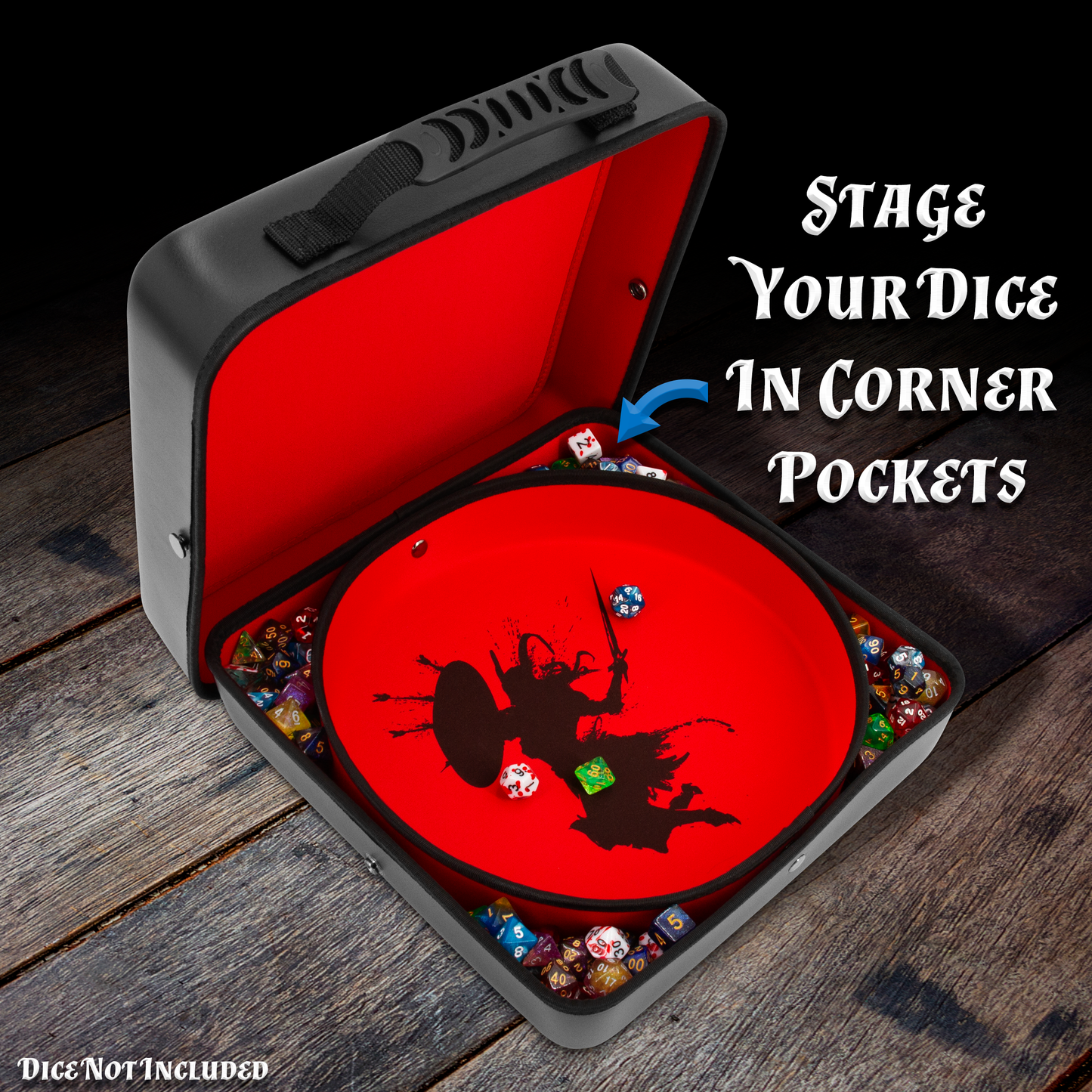 XL Dice Tray and DND Dice Holder Travel Case for Up to 700 RPG Dice, Expanding Design with 3 Dice Rolling Tray Arenas with Embossed Exterior