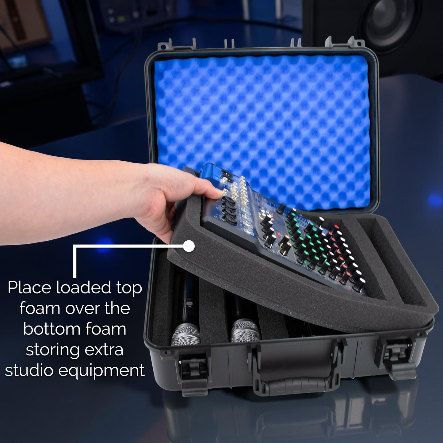 Hard Shell DJ Mixer Case – Fits Yamaha MG10XU, MG10, MG06, 10-Input Mixers, Mics, Audio Interfaces & Cables with Two Customizable Foam Trays