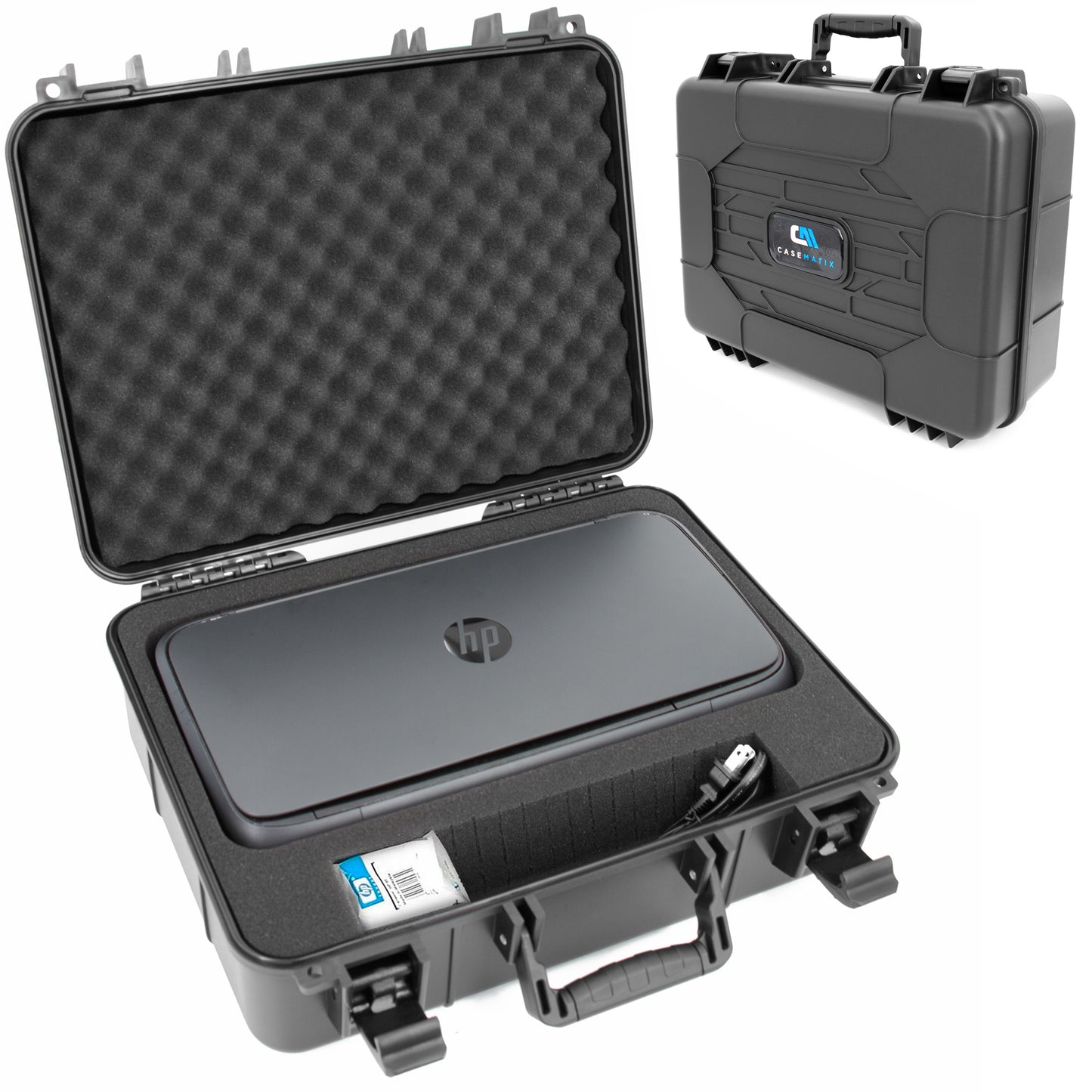 Portable Printer Case for HP OfficeJet 250 – Hard Shell with Custom Foam, Ink & Cable Storage, Carry Handle, Padlock Rings – Case Only