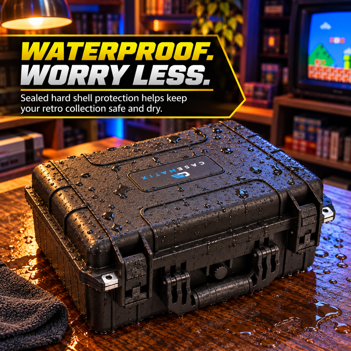 CASEMATIX Retro Game Cartridge Storage Case for N64, SNES & Atari 2600, Holds 48 N64 or 36 SNES Games, Waterproof Hard Shell with 12 Foam Slots