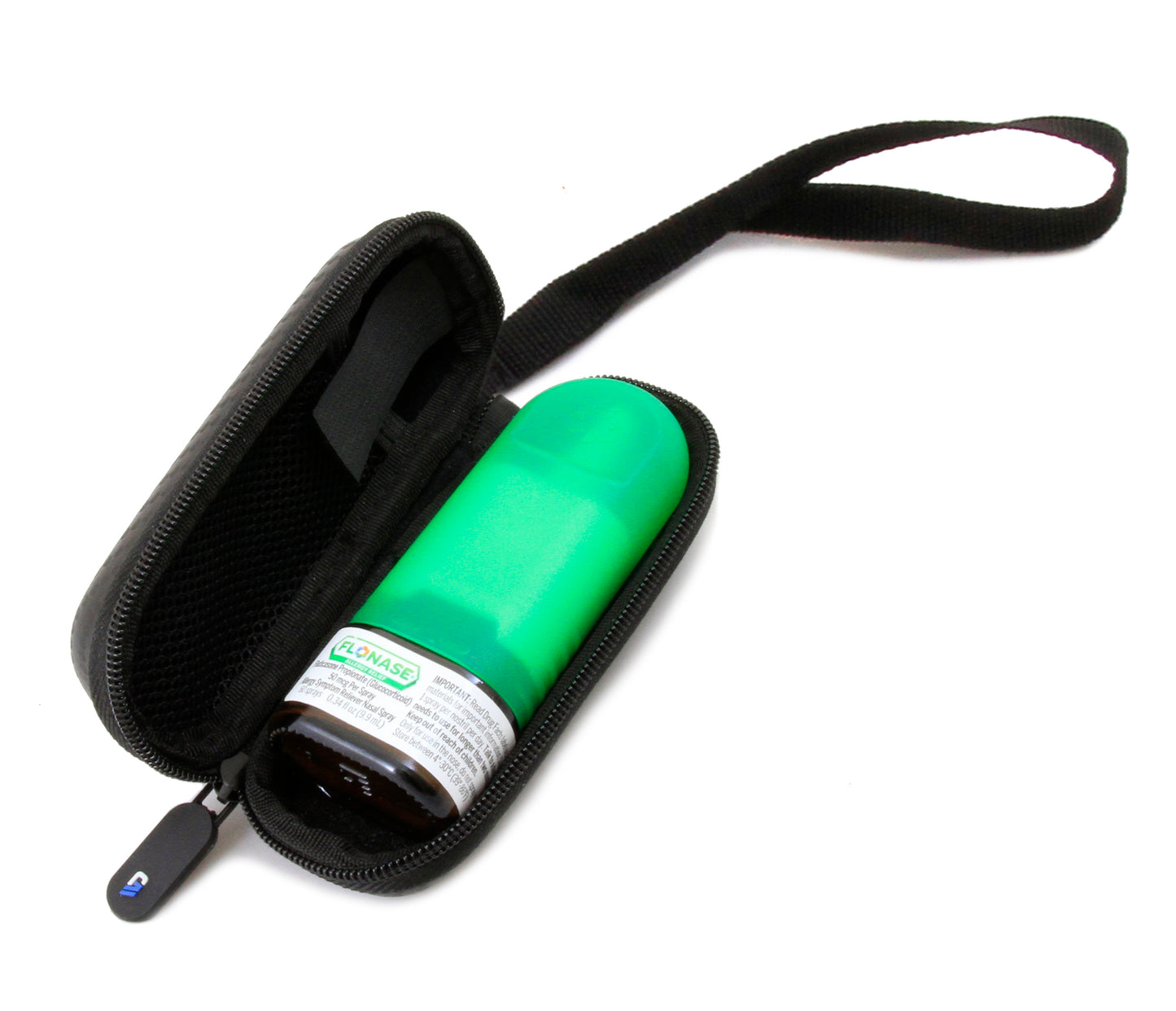 Allergy Medicine Nasal Spray Case Compatible with Flonase Allergy Relief - Water-Resistant EVA Protection with Wrist Strap & Carabiner