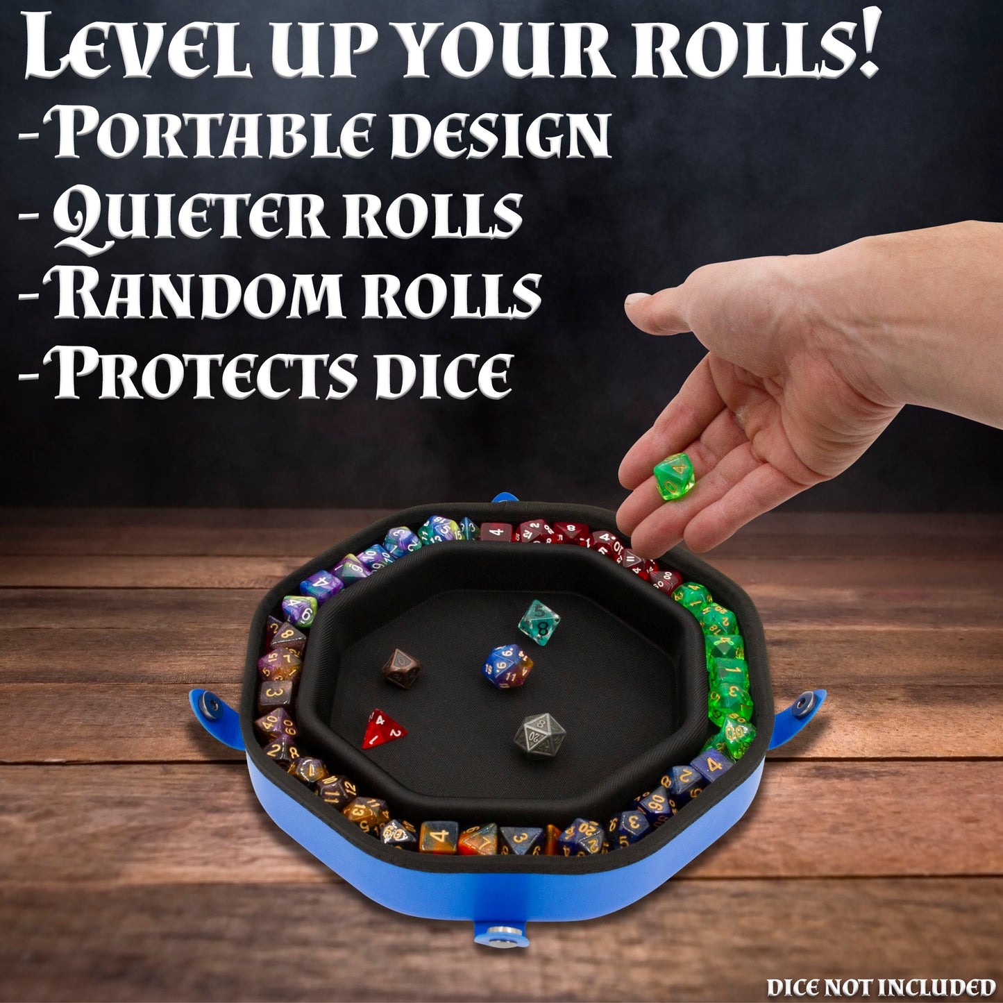 Dice Tray and Storage Case for Up to 115 RPG Dice - Dice Tray for Rolling with Magnetic Snaps, Embossed Design & Non-Scratch Interior