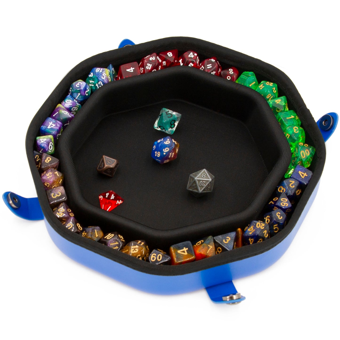 Dice Tray and Storage Case for Up to 115 RPG Dice - Dice Tray for Rolling with Magnetic Snaps, Embossed Design & Non-Scratch Interior