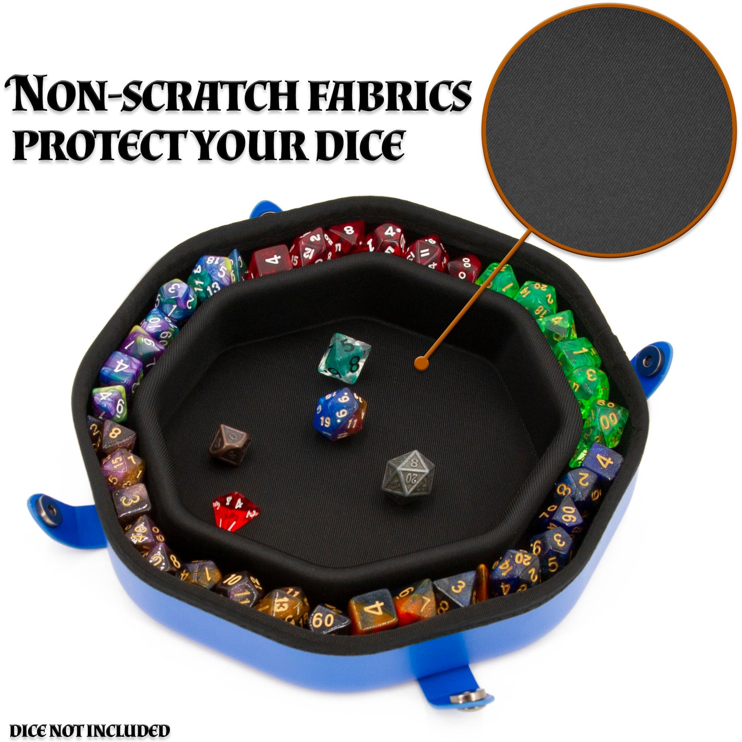 Dice Tray and Storage Case for Up to 115 RPG Dice - Dice Tray for Rolling with Magnetic Snaps, Embossed Design & Non-Scratch Interior